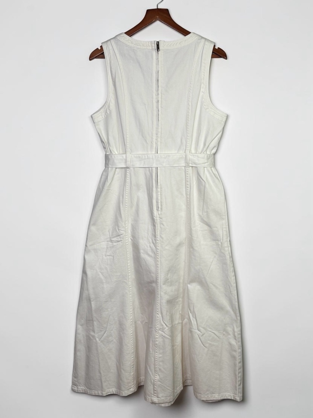 Sundance Poppy White Denim Belted Midi Dress V-Neck Size 14 Pockets Cotton - Picture 5 of 10